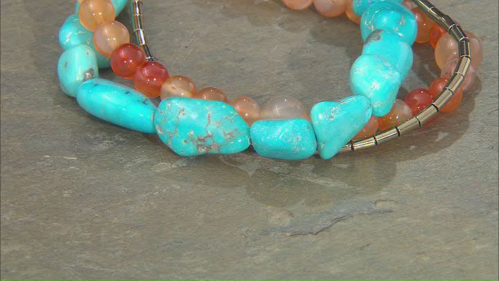 Kingman Turquoise, Carnelian, & Hematine Silver Bracelet
