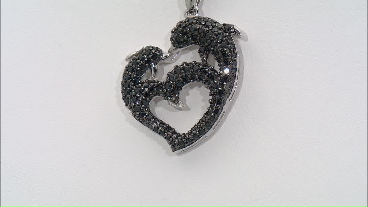 Black Spinel Rhodium Over Sterling Silver Dolphins Pendant with Chain 1.83ctw Video Thumbnail