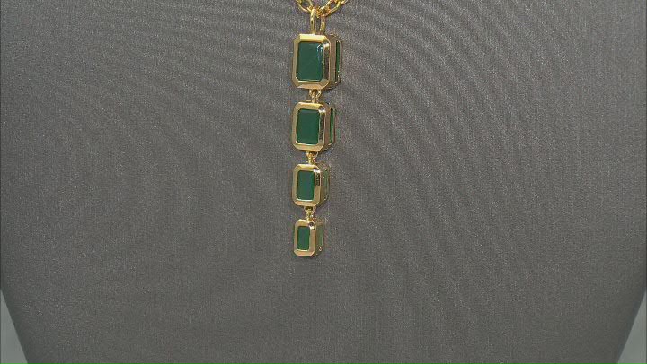 Green Onyx 18k Yellow Gold Over Brass 16-20" Layered Necklace 4.26ctw Video Thumbnail