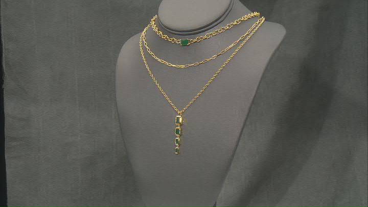 Green Onyx 18k Yellow Gold Over Brass 16-20" Layered Necklace 4.26ctw Video Thumbnail