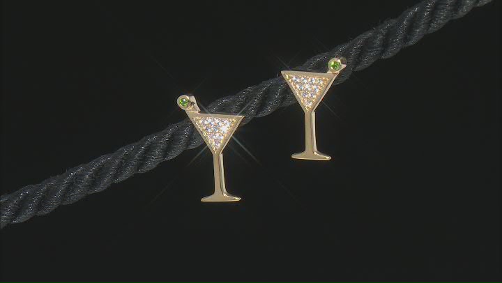 White Zircon 18k Yellow Gold Over Sterling Silver Martini Stud Earrings 0.29ctw Video Thumbnail