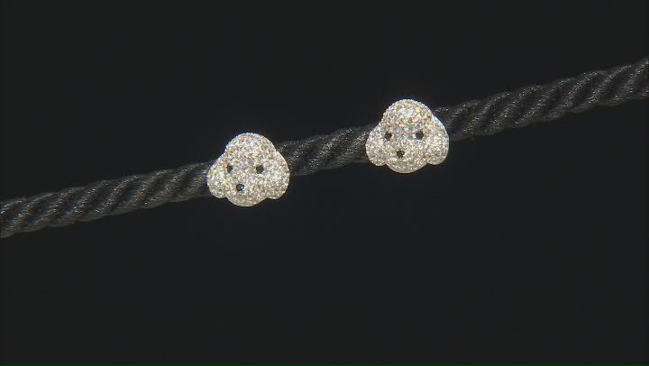 White Zircon Rhodium Over Sterling Silver Bichon Frise Stud Earrings 1.50tw Video Thumbnail