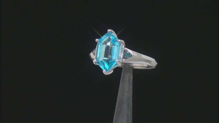 Hexagon Swiss Blue Topaz And Blue Diamond Sterling Silver Ring 3.25ctw Video Thumbnail
