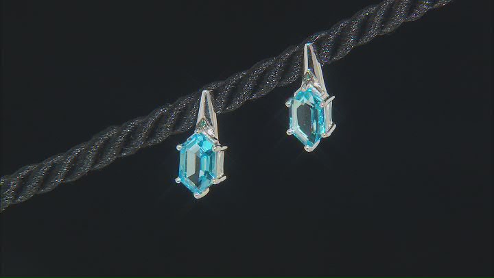 Hexagon Swiss Blue Topaz & .005ctw Blue Diamond Sterling Silver Earrings 2.25ctw Video Thumbnail