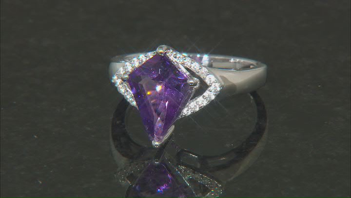 Kite Amethyst and White Zircon Sterling Silver Ring 2.37ctw Video Thumbnail