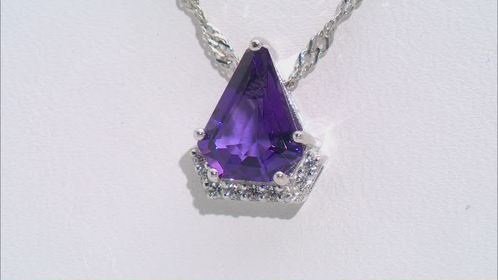 Shield Amethyst and White Zircon Rhodium Over Sterling Silver Pendant With Chain 1.78ctw Video Thumbnail
