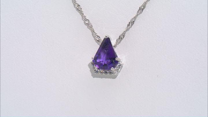 Shield Amethyst and White Zircon Rhodium Over Sterling Silver Pendant With Chain 1.78ctw Video Thumbnail