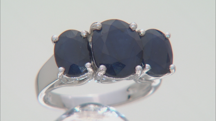 Blue Sapphire Rhodium Over Sterling Silver 3 Stone Ring 5.25ctw Video Thumbnail