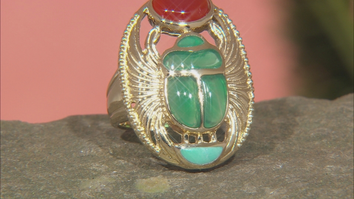 Multi Stone 18K Yellow Gold Over Brass Egyptian Inspired Scarab Ring