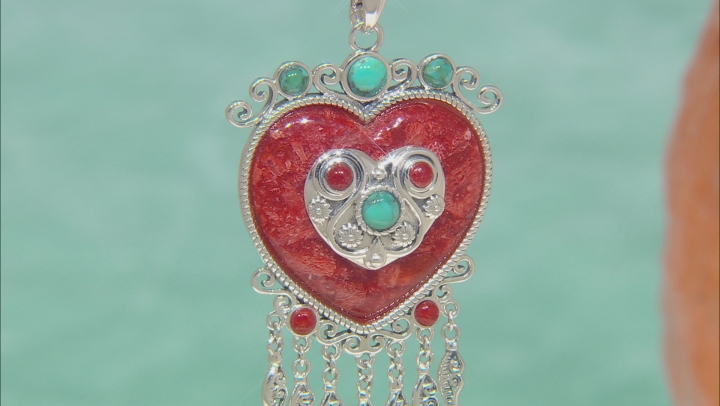 Red Sponge Coral Sterling Silver Enhancer With Chain