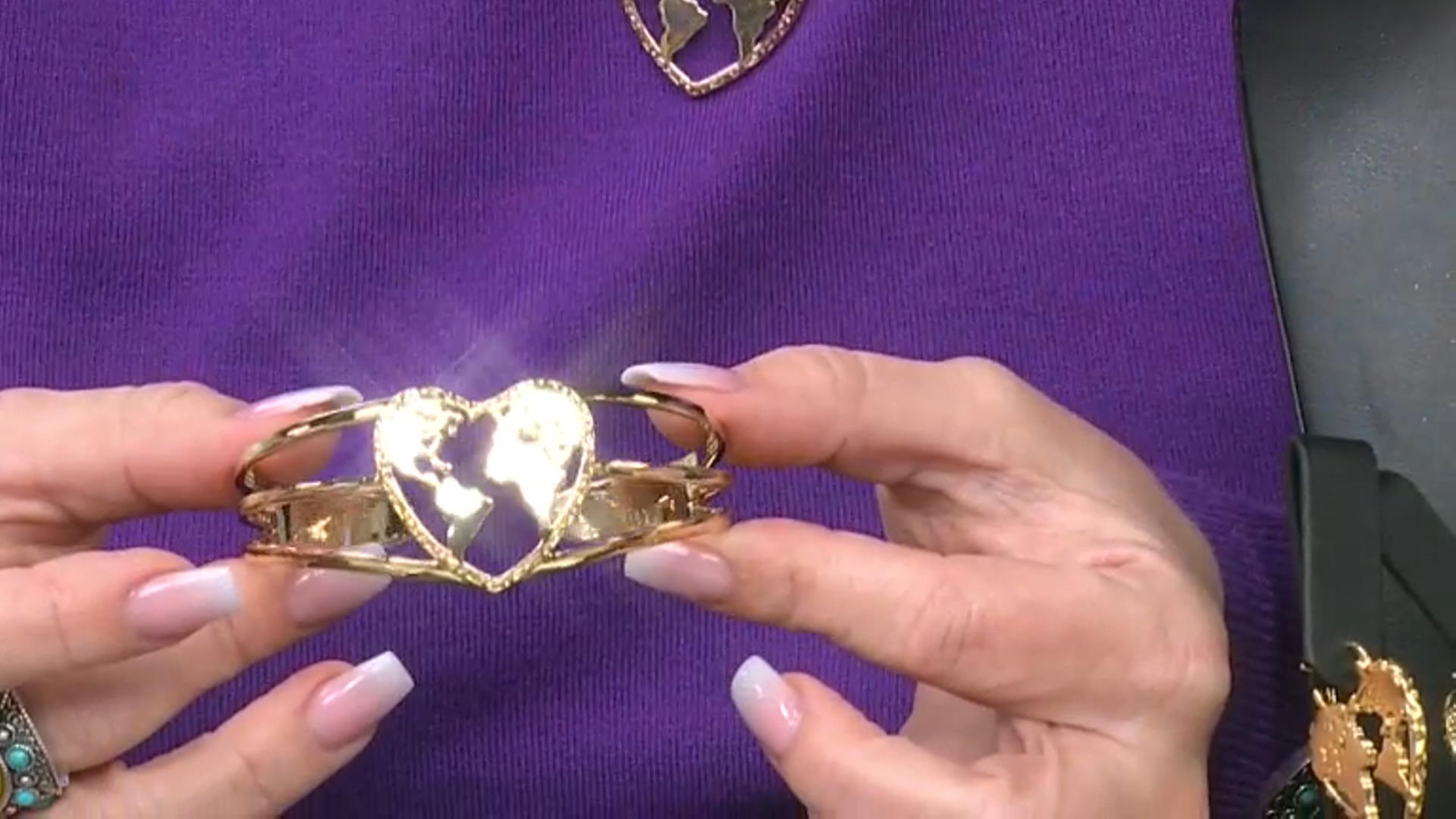 18k Yellow Gold Over Brass Heart Shape Globe Cuff Video Thumbnail