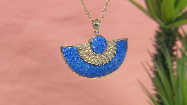 Lapis Lazuli 18k Yellow Gold Over Brass Pendant With Chain Video Thumbnail