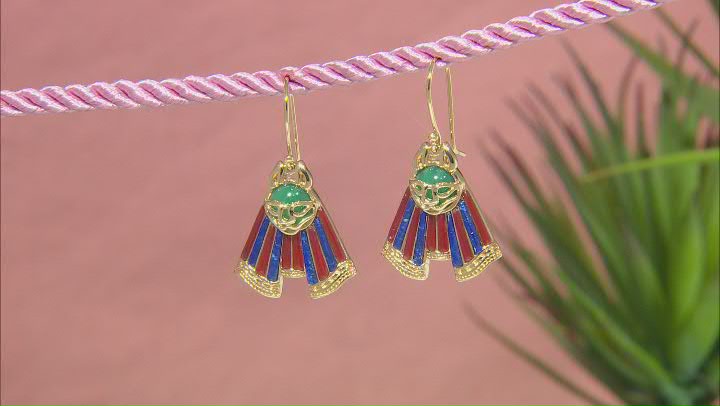 Green Onyx, Carnelian & Lapis Lazuli 18k Yellow Gold Over Brass Earrings Video Thumbnail