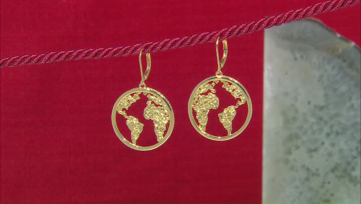 18k Yellow Gold Over Brass World Earrings Video Thumbnail
