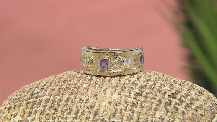 Purple African Amethyst & White Zircon 18k Yellow Gold Over Sterling Silver Ring 0.65ctw Video Thumbnail