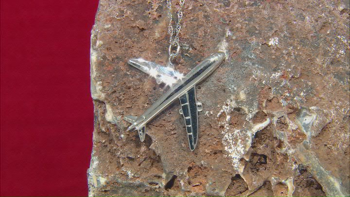 Rhodium Over Sterling Silver Airplane Pendant With Chain Video Thumbnail