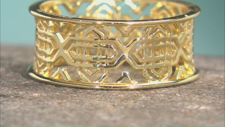 18k Yellow Gold Over Sterling Silver Filigree Open Design Ring Video Thumbnail