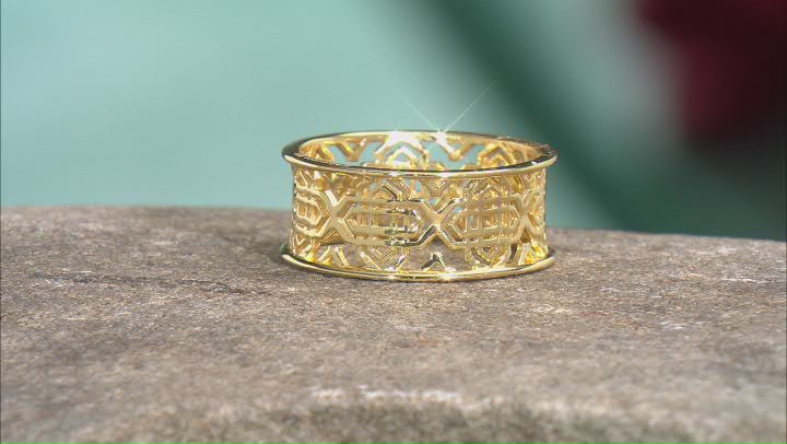 18k Yellow Gold Over Sterling Silver Filigree Open Design Ring Video Thumbnail