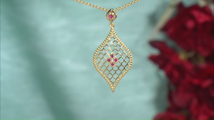 Red Ruby 18k Yellow Gold Over Sterling Silver Pendant With Chain 0.10ctw Video Thumbnail