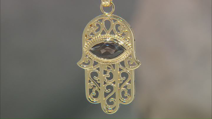 Brown Smoky Quartz 18k Yellow Gold Over Silver Hamsa Hand Pendant With Chain 1.41ct Video Thumbnail