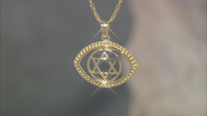 Evil Eye & Star of David 18k Yellow Gold Over Sterling Silver Pendant With Chain Video Thumbnail