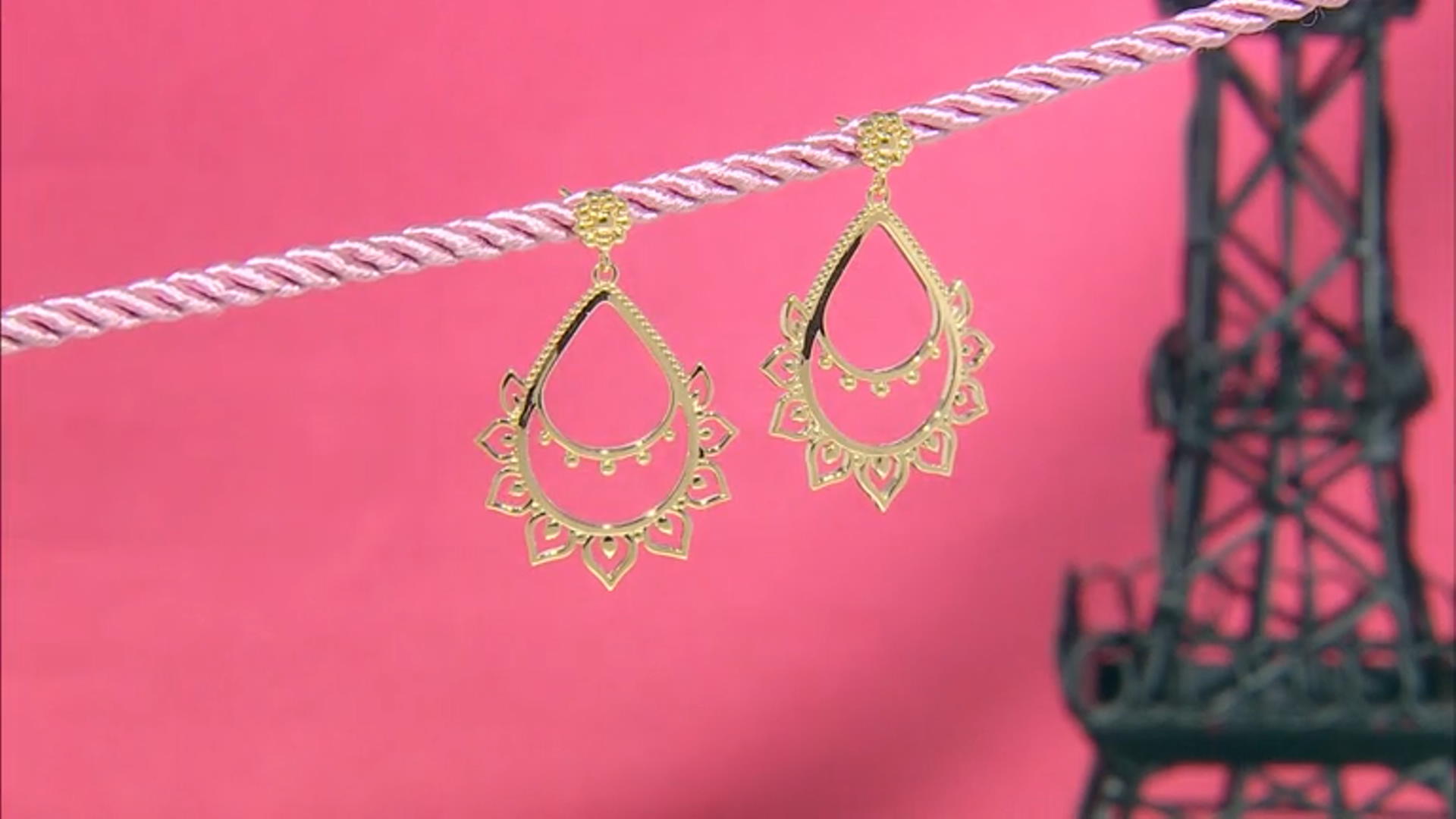 18k Yellow Gold Over Brass Dangle Earrings Video Thumbnail