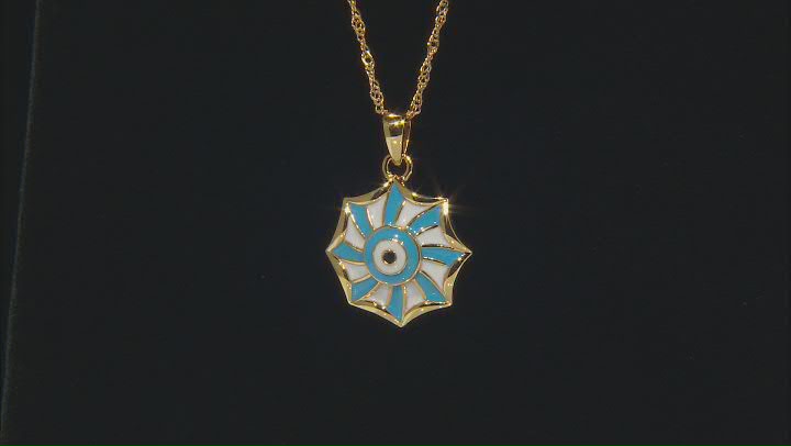 Blue & White Enamel 18k Yellow Gold Over Silver Pendant With Chain Video Thumbnail