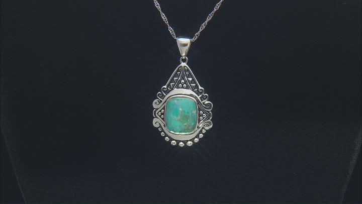 Blue Turquoise Rhodium Over Silver Pendant with Chain Video Thumbnail