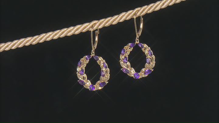 Purple African Amethyst 18k Yellow Gold Over Sterling Silver Earrings 2.53ctw Video Thumbnail