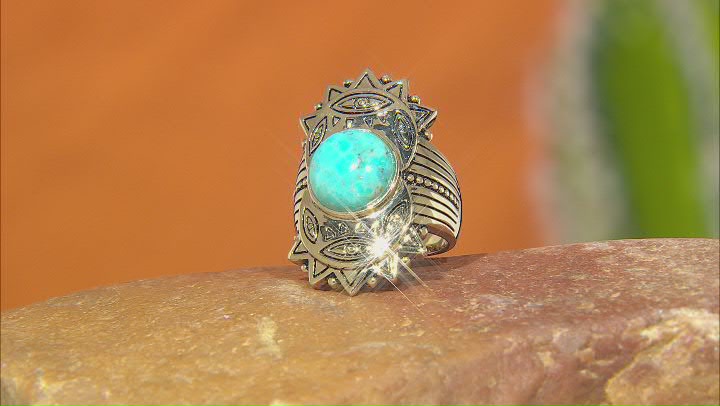 Blue Turquoise 18k Yellow Gold Over Brass Ring Video Thumbnail