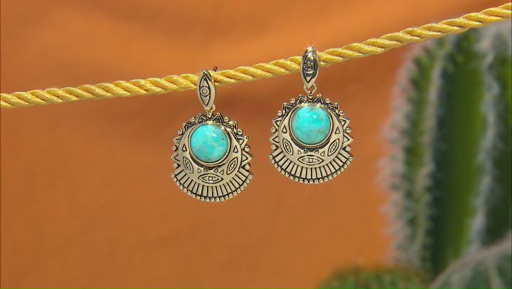Blue Turquoise 18k Yellow Gold Over Brass Earrings Video Thumbnail