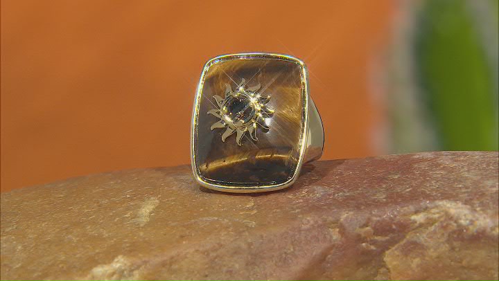 Tigers Eye and Smoky Quartz 18k Gold Over Brass Ring 0.39ctw Video Thumbnail