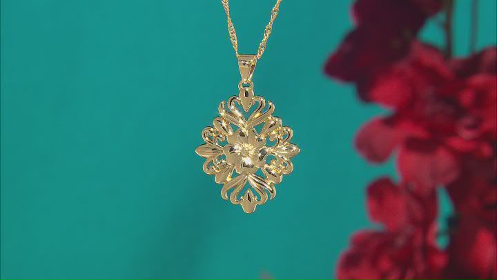 18k Yellow Gold Over Brass Pendant with Chain Video Thumbnail