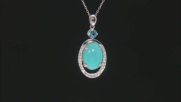 Blue Sleeping Beauty Turquoise Rhodium Over Sterling Silver Pendant With Chain .90ctw Video Thumbnail