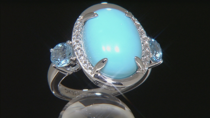 Blue Sleeping Beauty Turquoise Rhodium Over Sterling Silver Ring 1.00ctw Video Thumbnail