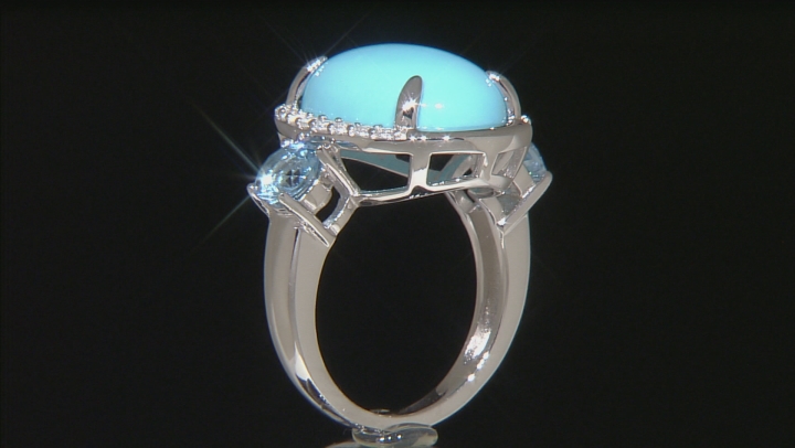 Blue Sleeping Beauty Turquoise Rhodium Over Sterling Silver Ring 1.00ctw Video Thumbnail
