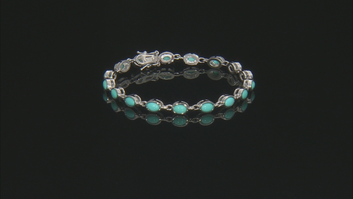 Blue Sleeping Beauty Turquoise Rhodium Over Sterling Silver Tennis Bracelet Video Thumbnail