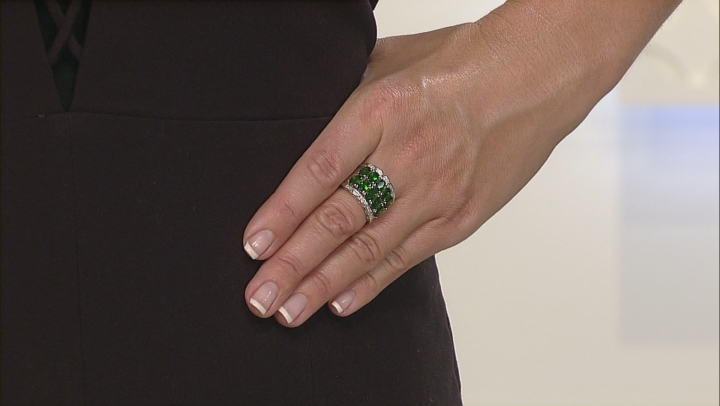 Green Chrome Diopside Rhodium Over Sterling Silver Band Ring 4.08ctw Video Thumbnail