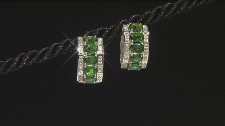 Green Chrome Diopside Rhodium Over Sterling Silver Hoop Earrings 4.02ctw Video Thumbnail