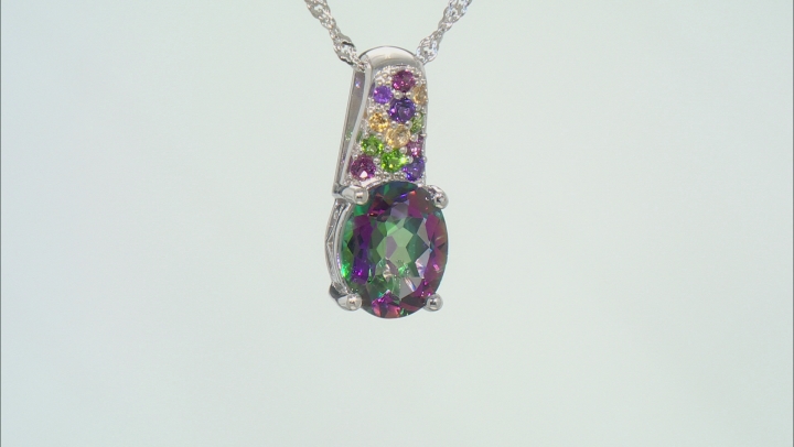 Mystic Green Topaz Rhodium Over Sterling Silver Pendant With Chain 2.58ctw Video Thumbnail