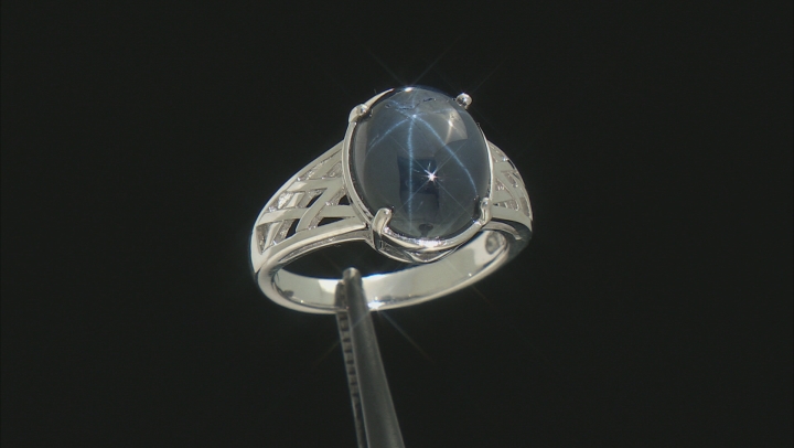 Blue Star Sapphire Sterling Silver Ring 6.98ct Video Thumbnail