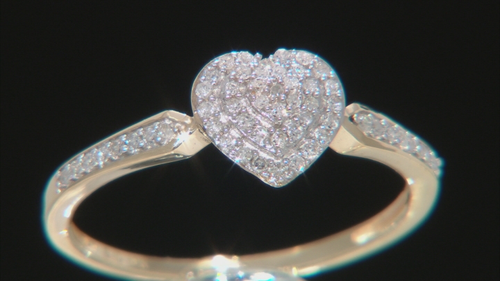 White Diamond 10k Yellow Gold Heart Cluster Ring 0.15ctw Video Thumbnail