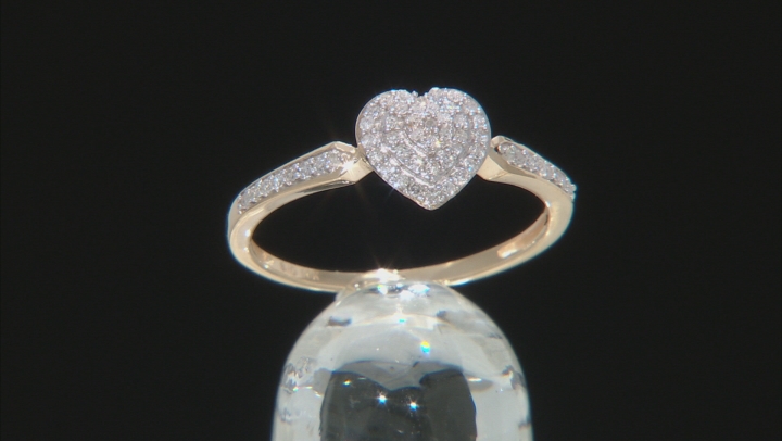White Diamond 10k Yellow Gold Heart Cluster Ring 0.15ctw Video Thumbnail