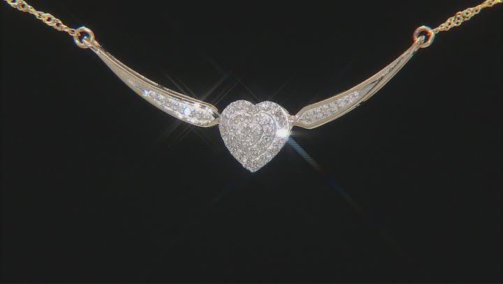 White Diamond 10k Yellow Gold Heart Bar Necklace With Singapore Chain 0.15ctw Video Thumbnail