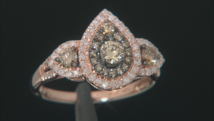 Champagne And White Diamond 10k Rose Gold Cluster Ring 1.00ctw Video Thumbnail