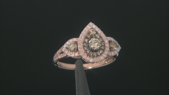 Champagne And White Diamond 10k Rose Gold Cluster Ring 1.00ctw Video Thumbnail