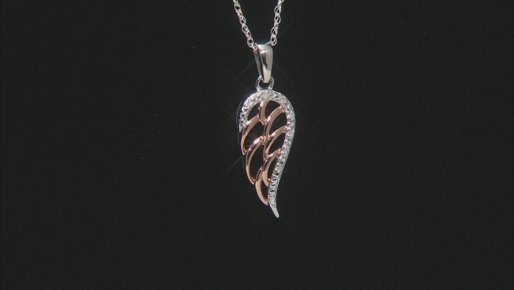White Diamond Accent Rhodium & 14K Rose Gold Over Sterling Silver Angel Wing Pendant