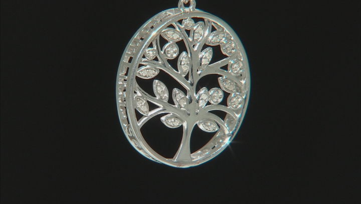 White Diamond Rhodium Over Sterling Silver Tree Pendant With 18" Rope Chain 0.10ctw Video Thumbnail