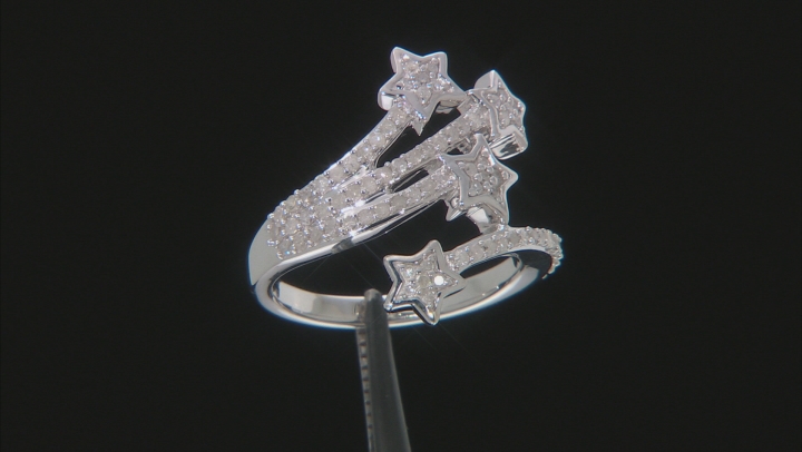White Diamond Rhodium Over Sterling Silver Star Bypass Ring 0.50ctw Video Thumbnail