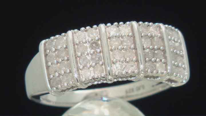White Diamond Rhodium Over Sterling Silver Wide Band Ring 0.70ctw